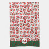 チンパタ日本のーンモノグラムクリスマスドッグ キッチンタオル (縦)