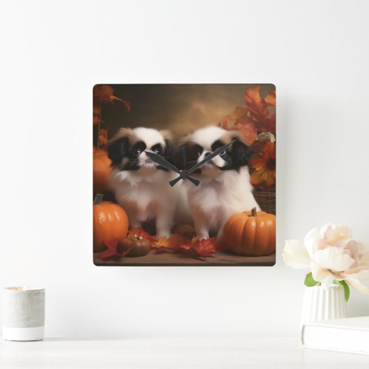 チンパピー日本の秋デライトカボチャ スクエア壁時計 (ホーム)