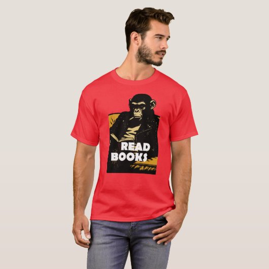 チンパンジーが本を読んでいる Tシャツ (正面フル)