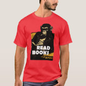 チンパンジーが本を読んでいる Tシャツ (正面)