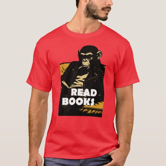 チンパンジーが本を読んでいる Tシャツ (正面)