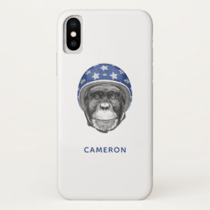 チンパンジーのオートバイのライダーは あなたの名前を加えます iPhone X ケース