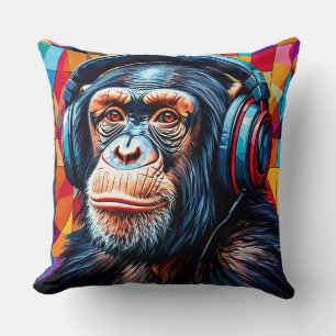 🐒 チンパンジーのヘッドホン リラックス モダンなインテリア 🖤 クッション