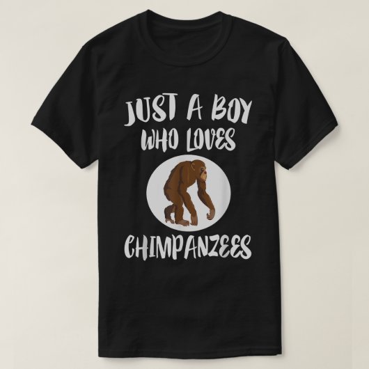 チンパンジーの動物の贈り物を愛する少年 Tシャツ (デザイン正面)
