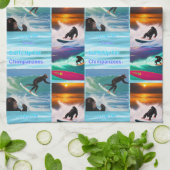 チンパンジーサーフィンフォトコラージュ皿タオル キッチンタオル (折り畳み)