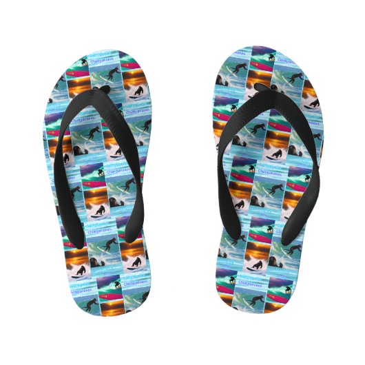 チンパンジーサーフィンフォトコラージュ、ビーチサンダル キッズビーチサンダル (フットベッド)