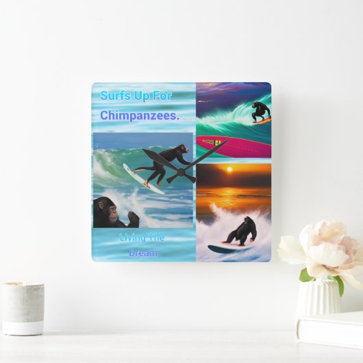 チンパンジーサーフィンフォトコラージュ、壁時計 スクエア壁時計 (ホーム)
