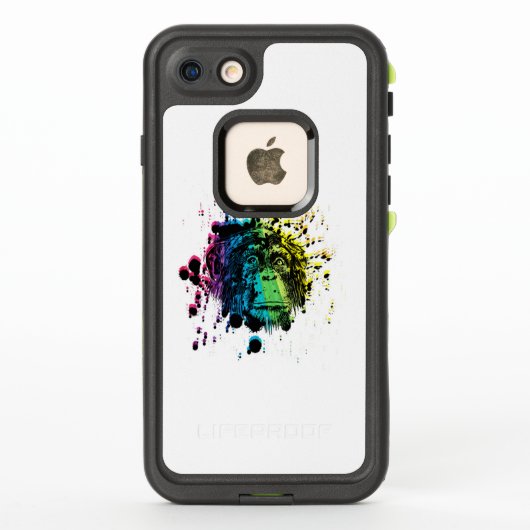 チンパンジーブラックラインスケッチオーバーレインボー LifeProof iPhoneケース (裏面)