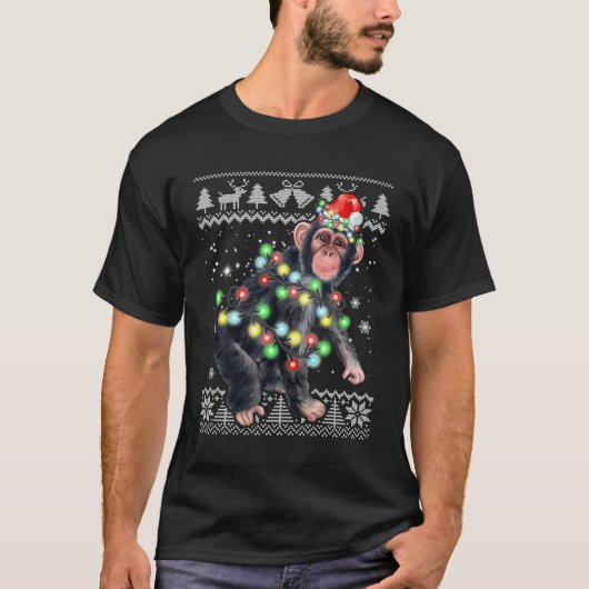 チンパンジーモンキー醜いクリスマスパジャマクリスマスモンケ Tシャツ (正面)
