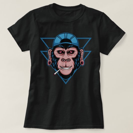 チンパンジー喫煙 Tシャツ (デザイン正面)