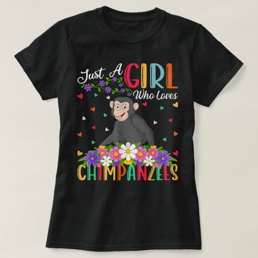チンパンジー好きチンパンジーを愛する女の子 Tシャツ (デザイン正面)