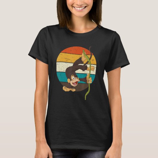 チンパンジー猿動物動物レトロサル Tシャツ (正面)