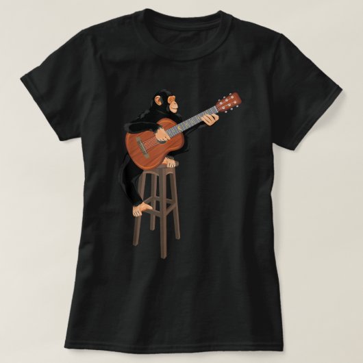 チンパンジー遊のアコースティックギター。おもしろい猿 Tシャツ (デザイン正面)