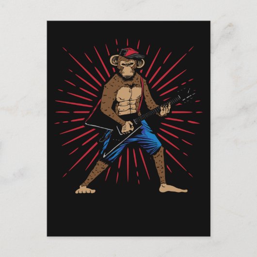 チンパンジー遊のエレキギター音楽愛好家 ポストカード (正面)