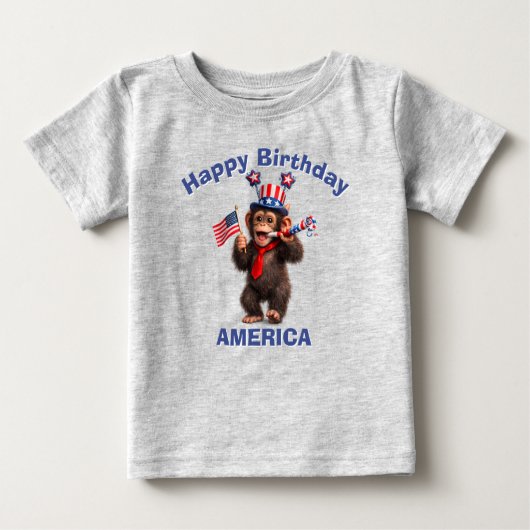 チンパンジー (5歳) 愛国少年Tシャツ ベビーTシャツ (正面)