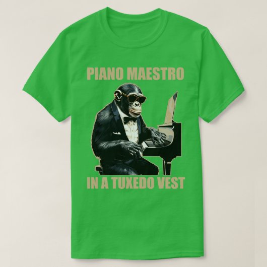 チンパンジーChimpピアノMaestro In A Tuxedo Vest Fu Tシャツ (デザイン正面)