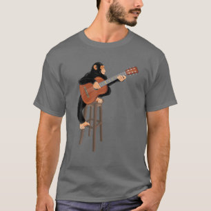 チンパンジ遊ーのアコースティックギター。サルおもしろい Tシャツ