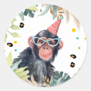 チンパンズモンキーサファリパーティー動物誕生日 ラウンドシール