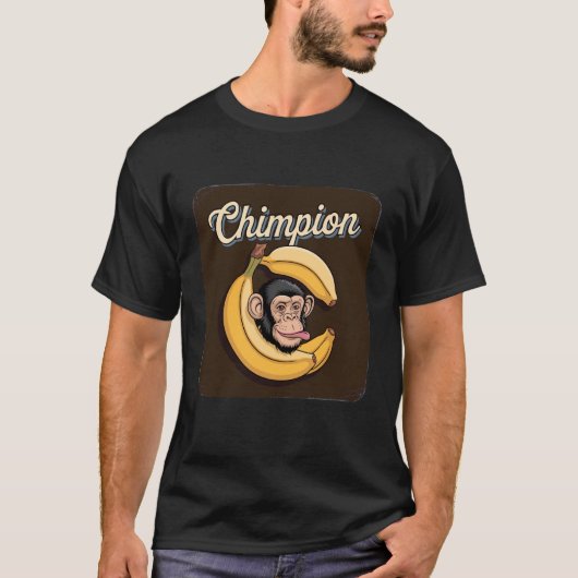チンピオン・おもしろいサル・バナナデザイン Tシャツ (正面)