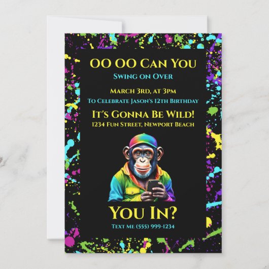 チンプチャット - カラフルなチンパンジーと電話 - 招待状 (正面)