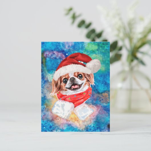 チン日本のは犬のクリスマスを育てる シーズンポストカード (スタンド正面)