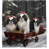 チン日本のスノイそりクリスマスデコール シャワーカーテン (正面)