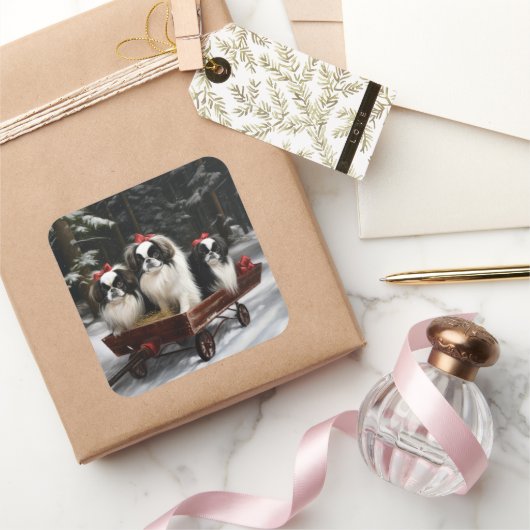 チン日本のスノイそりクリスマスデコール スクエアシール (ギフト)