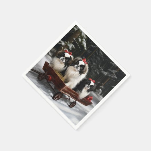 チン日本のスノイそりクリスマスデコール スタンダードカクテルナプキン (角)