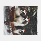 チン日本のスノイそりクリスマスデコール フリースブランケット (正面(横))