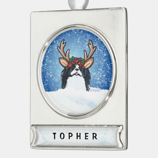 チン日本のトナカイのクリスマスオーナメント シルバープレートバナーオーナメント (左)