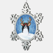 チン日本のトナカイ スノーフレークピューターオーナメント (右)