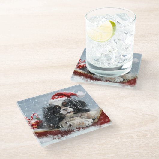 チン日本のドグクリスマスフェスティバル ガラスコースター (アングル)