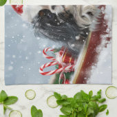 チン日本のドグクリスマスフェスティバル キッチンタオル (折り畳み)