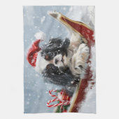 チン日本のドグクリスマスフェスティバル キッチンタオル (縦)