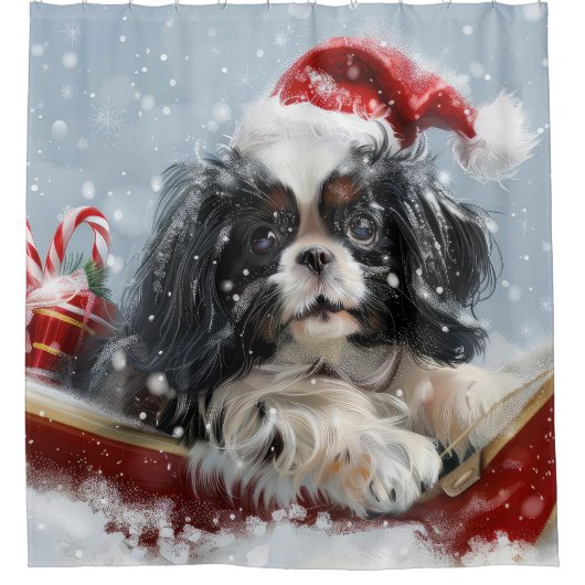 チン日本のドグクリスマスフェスティバル シャワーカーテン (正面)