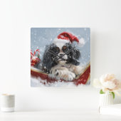 チン日本のドグクリスマスフェスティバル スクエア壁時計 (ホーム)