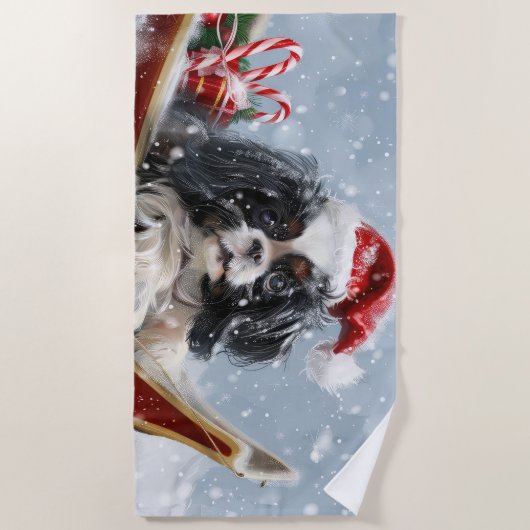 チン日本のドグクリスマスフェスティバル ビーチタオル (正面)