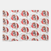 チン日本のドッグがクリスマススターを育む キッチンタオル (横)