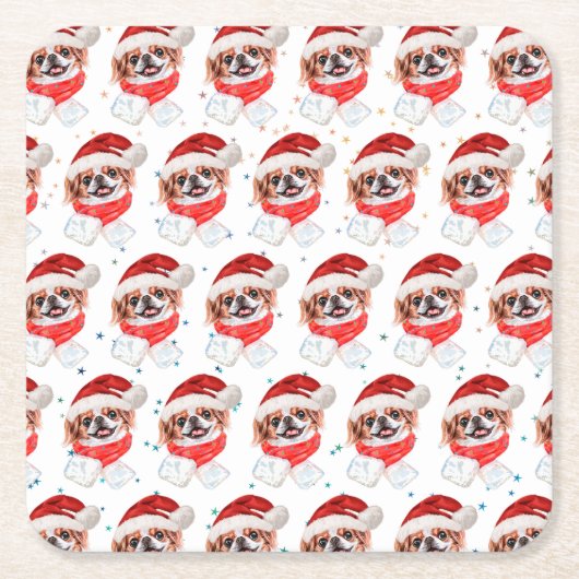チン日本のドッグがクリスマススターを育む スクエアペーパーコースター (正面)