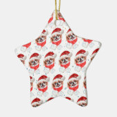 チン日本のドッグがクリスマススターを育む セラミックオーナメント (左)