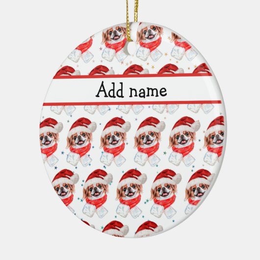 チン日本のドッグがクリスマススターを育む セラミックオーナメント (左)