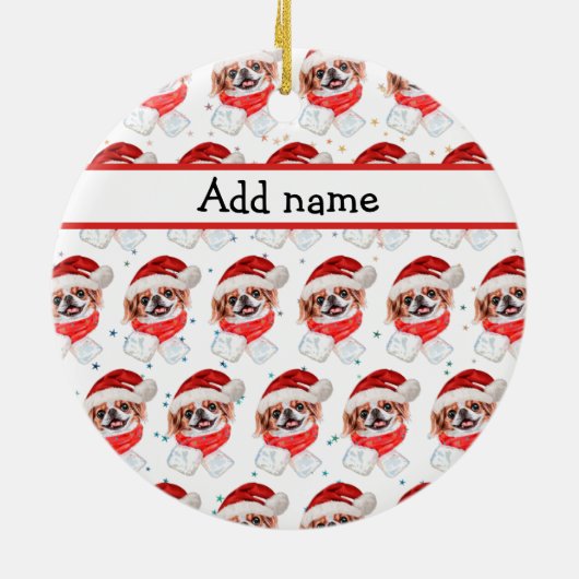 チン日本のドッグがクリスマススターを育む セラミックオーナメント (裏面)