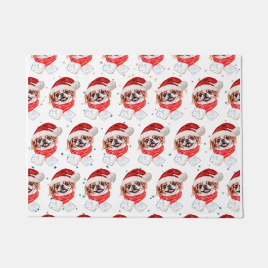 チン日本のドッグがクリスマススターを育む ドアマット (正面)