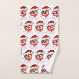 チン日本のドッグがクリスマススターを育む ハンドタオル