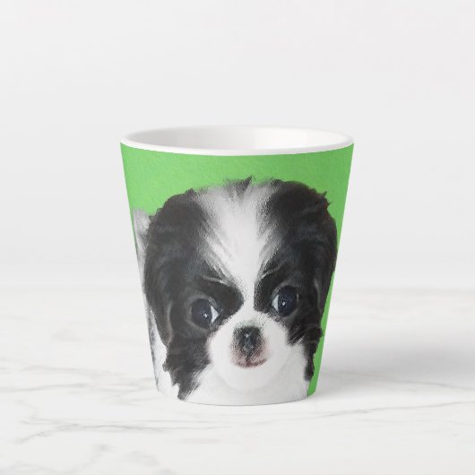 チン日本のパピー絵画ズ – Dog Art カフェラテマグ (正面)