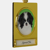 チン日本のパピー絵画ズ – Dog Art ゴールドプレートバナーオーナメント (右)