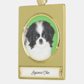 チン日本のパピー絵画ズ – Dog Art ゴールドプレートバナーオーナメント (左)