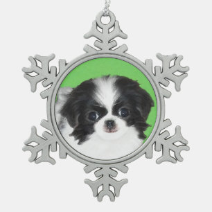チン日本のパピー絵画ズ – Dog Art スノーフレークピューターオーナメント