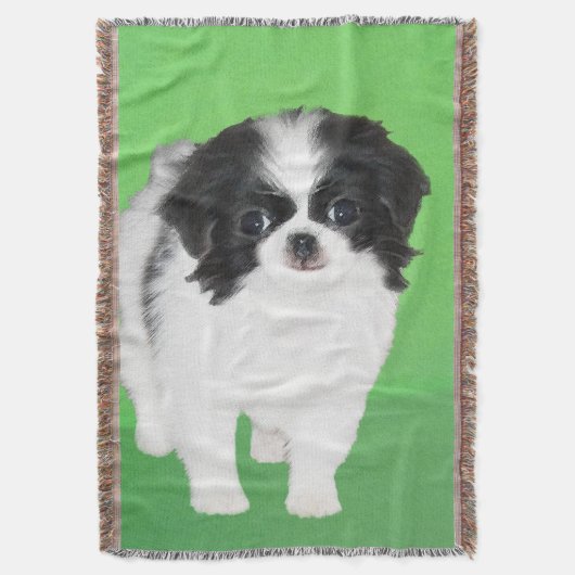 チン日本のパピー絵画ズ – Dog Art スローブランケット (正面縦)