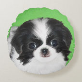 チン日本のパピー絵画ズ – Dog Art ラウンドクッション (正面)